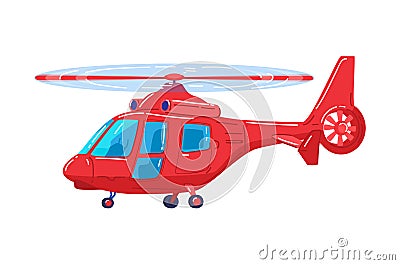 Air transport, modern red helicopter, fast vehicle for air travel, design cartoon style vector illustration, isolated on Vector Illustration