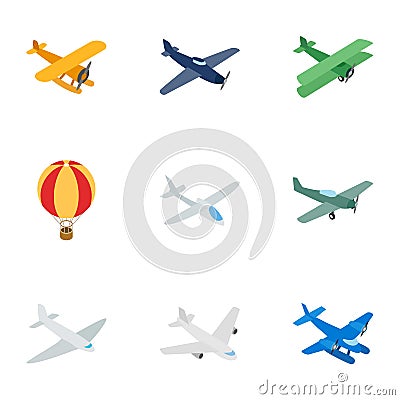 Air transport vehicles icons, isometric 3d style Vector Illustration