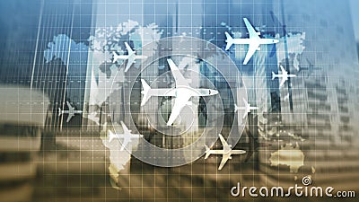 Air travel concept. Airplane on world map Blured Business backgroundÑŽ Stock Photo