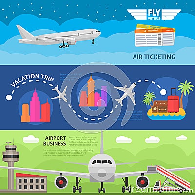 Air Travel Horizontal Banners Set Vector Illustration