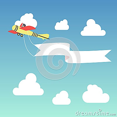 Air vector banner airplene in the sky with clouds Vector Illustration