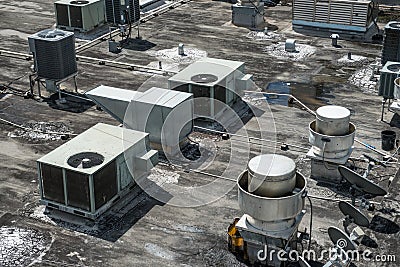 Air ventilation system installed on the roof of the building Stock Photo