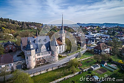 Air view of Ahorn castle Stock Photo