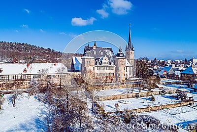 Air view of Ahorn castle Stock Photo