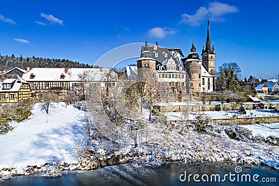 Air view of Ahorn castle Stock Photo