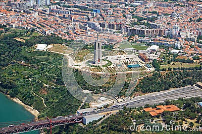 The air view of Cristo Rei in Almada. Lisbon. Portugal Stock Photo