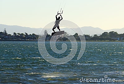 Airborne Kite Surfer Stock Photo