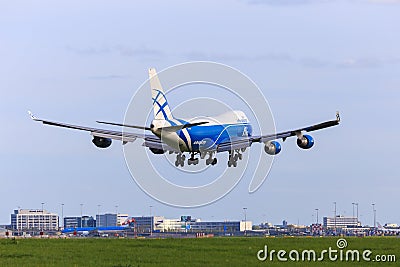 AirBridgeCargo 747-400f landing at Amsterdam Schiphol Editorial Stock Photo