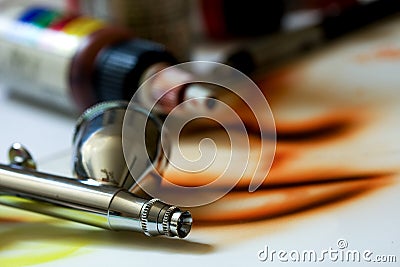 Airbrush with Painting and Paint Stock Photo