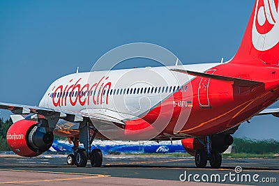 Airbus A 320 Airberlin Airlines taxing at apron Editorial Stock Photo