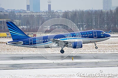 Airbus a319 Azerbaijan airlines, airport Pulkovo, Russia Saint-Petersburg 06 March, 2016. Editorial Stock Photo