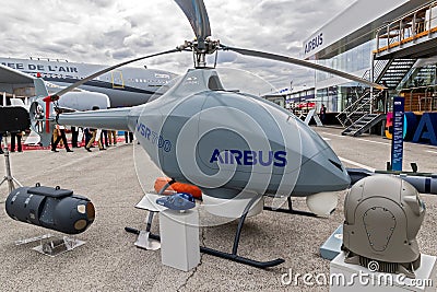 Airbus Military VSR700 autonomous helicopter drone on display at the Paris Air Show 2019. France - June 20, 2019 Editorial Stock Photo