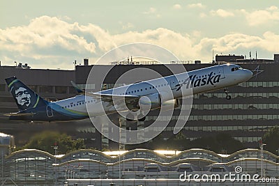 Airbus A321 253N model passenger airplane operated by Alaska Airlines Editorial Stock Photo