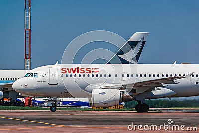 Airbus A 319 Swiss Airlines taxing at apron Editorial Stock Photo