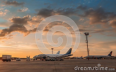 Airbus A320 Yamal Airlines parking at the airport Editorial Stock Photo