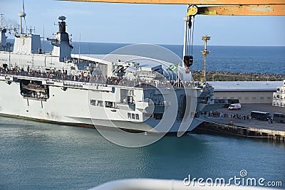 Aircraft or aeroplane carrier moored alongside berth in Fortaleza, Brasil. Editorial Stock Photo