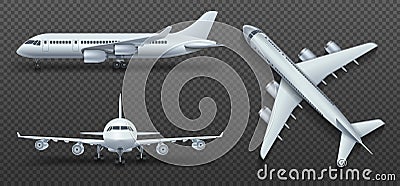 Aircraft, airplane, airliner in different point of view vector set Vector Illustration