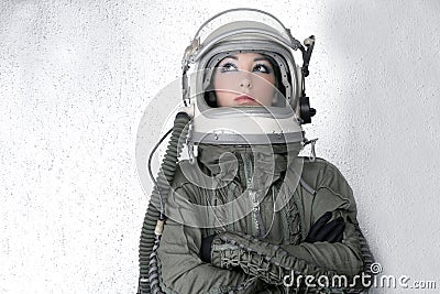 Aircraft astronaut spaceship helmet woman fashion Stock Photo