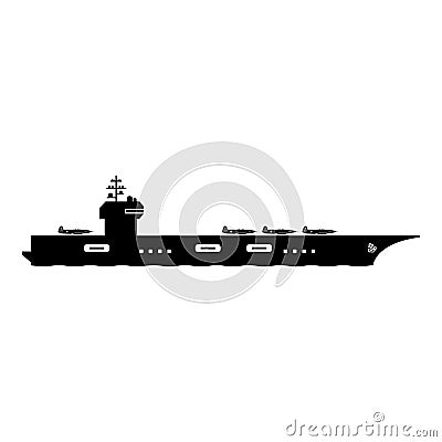 Aircraft Carrier Icon Symbol. Clip Art Pictogram Depicting Navy Aircraft Carrier Military War Naval Vessel. Black and White EPS Ve Vector Illustration