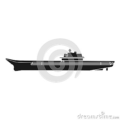 Aircraft carrier military ship vector icon illustration solid black. Navy warship with weapon and plane. Battleship war Vector Illustration