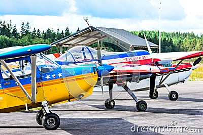 Aircraft in close-up on different small planes. Editorial Stock Photo