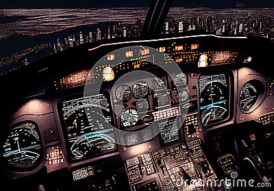 aircraft cockpit with navigation instruments. Generative AI, Generative, AI Stock Photo