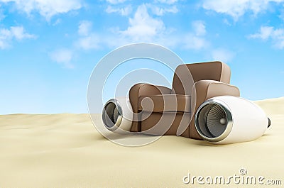 Aircraft engine leather armchair beach Stock Photo