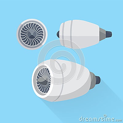 Aircraft engine unit turbine set. Flat illustration. Vector Illustration