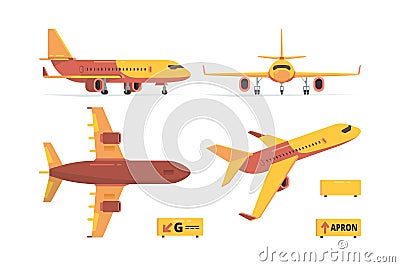 Aircraft flat. Civil aviation planes different views fly symbols vector collection Vector Illustration