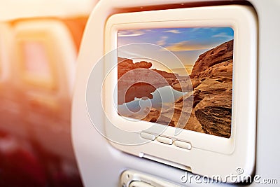 Aircraft In flight entertainment seat-back TV screens Stock Photo