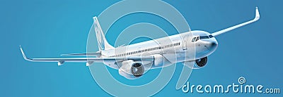 fly air plane business flight white aeroplane blue aircraft minimal background. Generative AI. Stock Photo