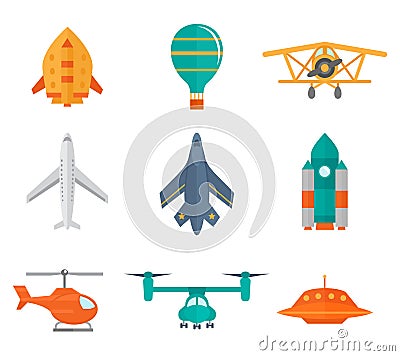 Aircraft Icons Flat Vector Illustration