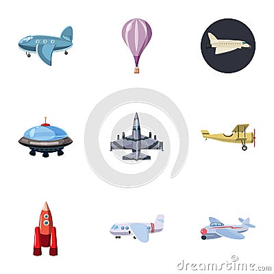 Aircraft icons set, cartoon style Vector Illustration