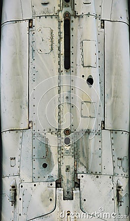 Aircraft metal surface with aluminum and rivets Stock Photo
