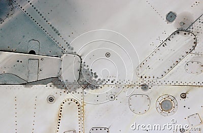 Aircraft metal surface with aluminum and rivets Stock Photo