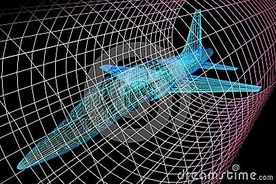 Simulation of aircraft in wind tunnel Stock Photo