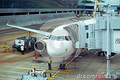 Aircraft plane in the Changi Airport of Singapore Editorial Stock Photo