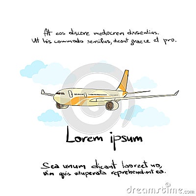 Aircraft Plane Hand Draw Color Icon Vector Illustration