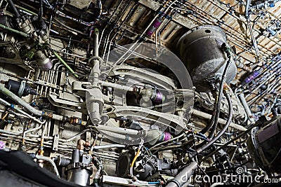 Aircraft`s main landing gear compartment inside Stock Photo