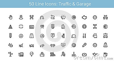 Traffic and garage Line icons Vector Illustration