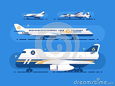 Aircraft types set Cartoon Illustration