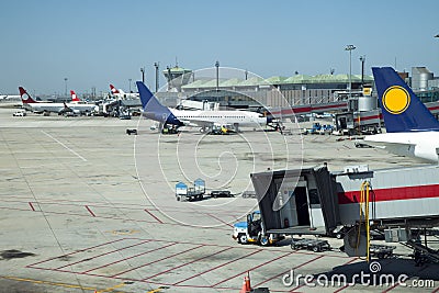 Aircraft unloading cargo Stock Photo