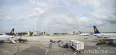 Aircrafts at the Airport in Frankfurt, Germany. In 2012, Frankfurt handled 57.5 million passengers Editorial Stock Photo