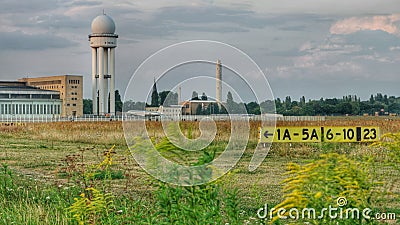 Airport Berlin Tempelhof: Airfield and radar tower Editorial Stock Photo