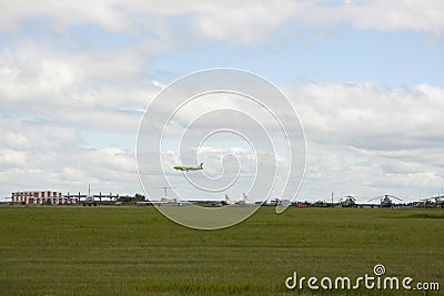 The airfield, there are helicopters and airplanes Stock Photo