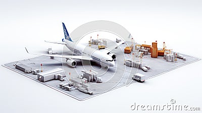 Airfield top view with big airliner isolated on white created with Generative AI Stock Photo