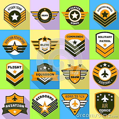 Airforce logo set, flat style Vector Illustration