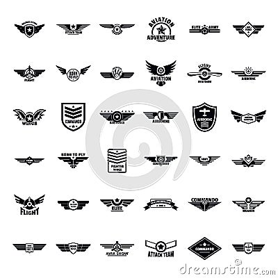 Airforce army badge logo icons set, simple style Cartoon Illustration