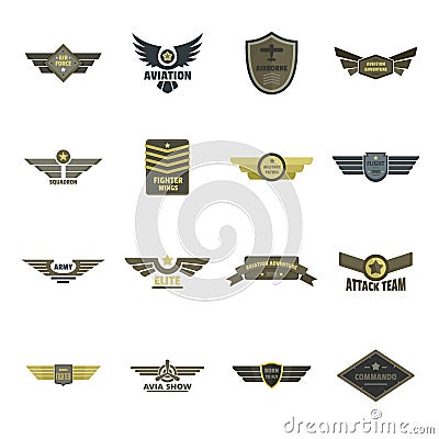 Airforce navy military logo icons set, flat style Vector Illustration