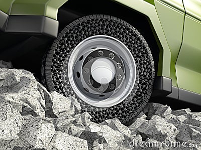 Airless tire on army vehicle Cartoon Illustration